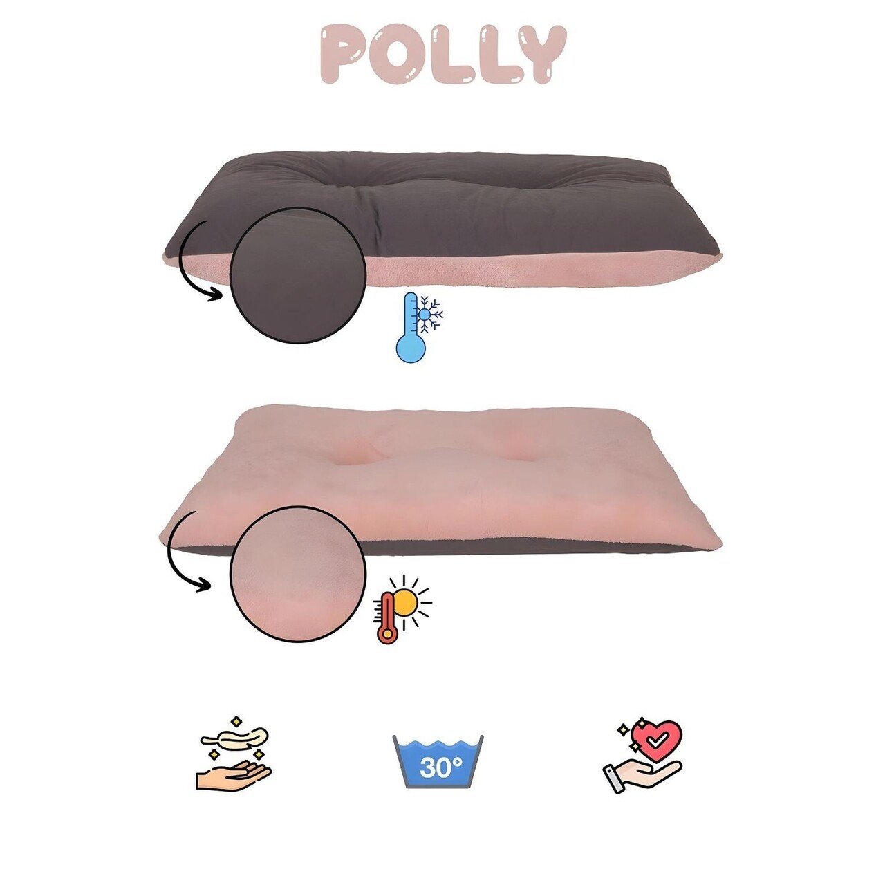 Pat pentru animale de companie, Paws &amp; Whiskers, Polly Dog 60 x 90, Material exterior: 100% poliester, Roz / Antracit - imagine 3