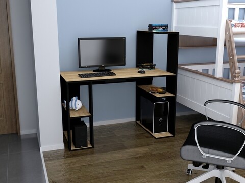 Birou raffline, 120x60x120 cm, pal, stejar/negru