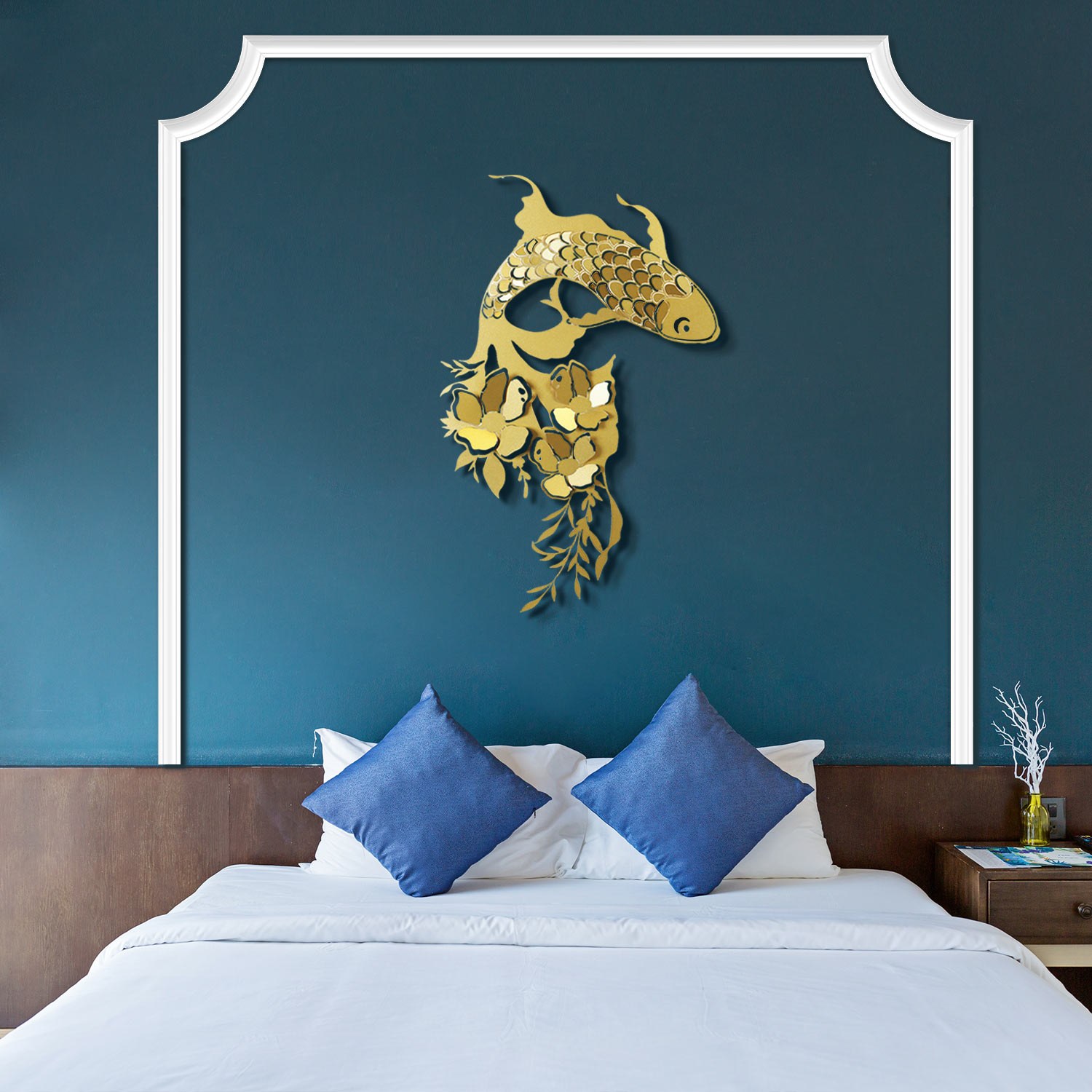 Decoratiune de perete, Carpa Koi- APT748 M, Dimensiuni: 44 x 67 cm, Auriu