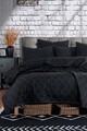 Set cuvertura de pat dubla 3 piese, Solid - Black, Eponj Home, 65% bumbac/35% poliester