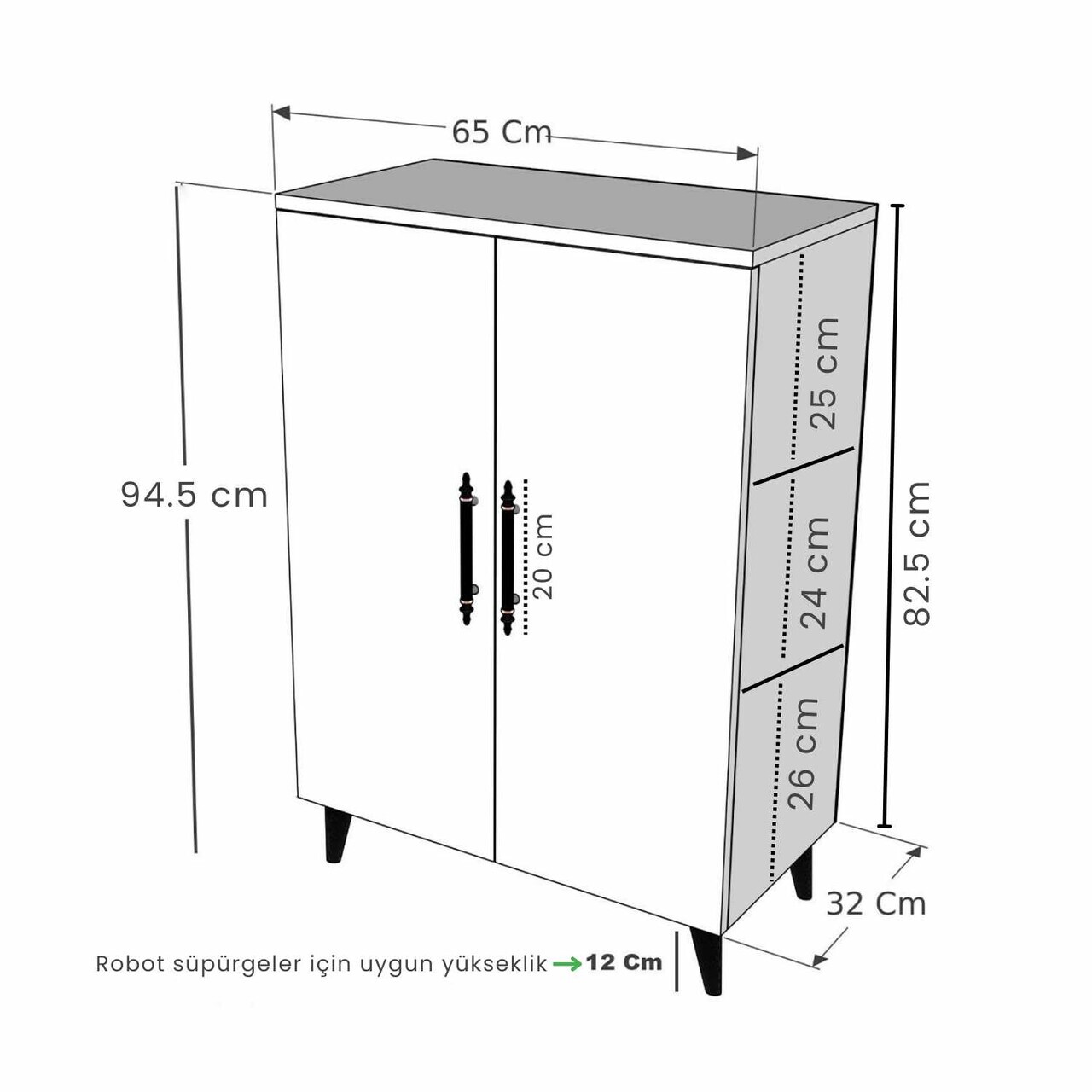 Dulap multifunctional, Hanah Home, 3 Raf 2 Kapak, 65x94.5x32 cm, Antracit/Alb — imaginea 6