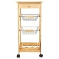 Carucior cu 2 rafturi si suport pentru sticle Creaciones Meng, 37x37x79 cm, lemn de pin