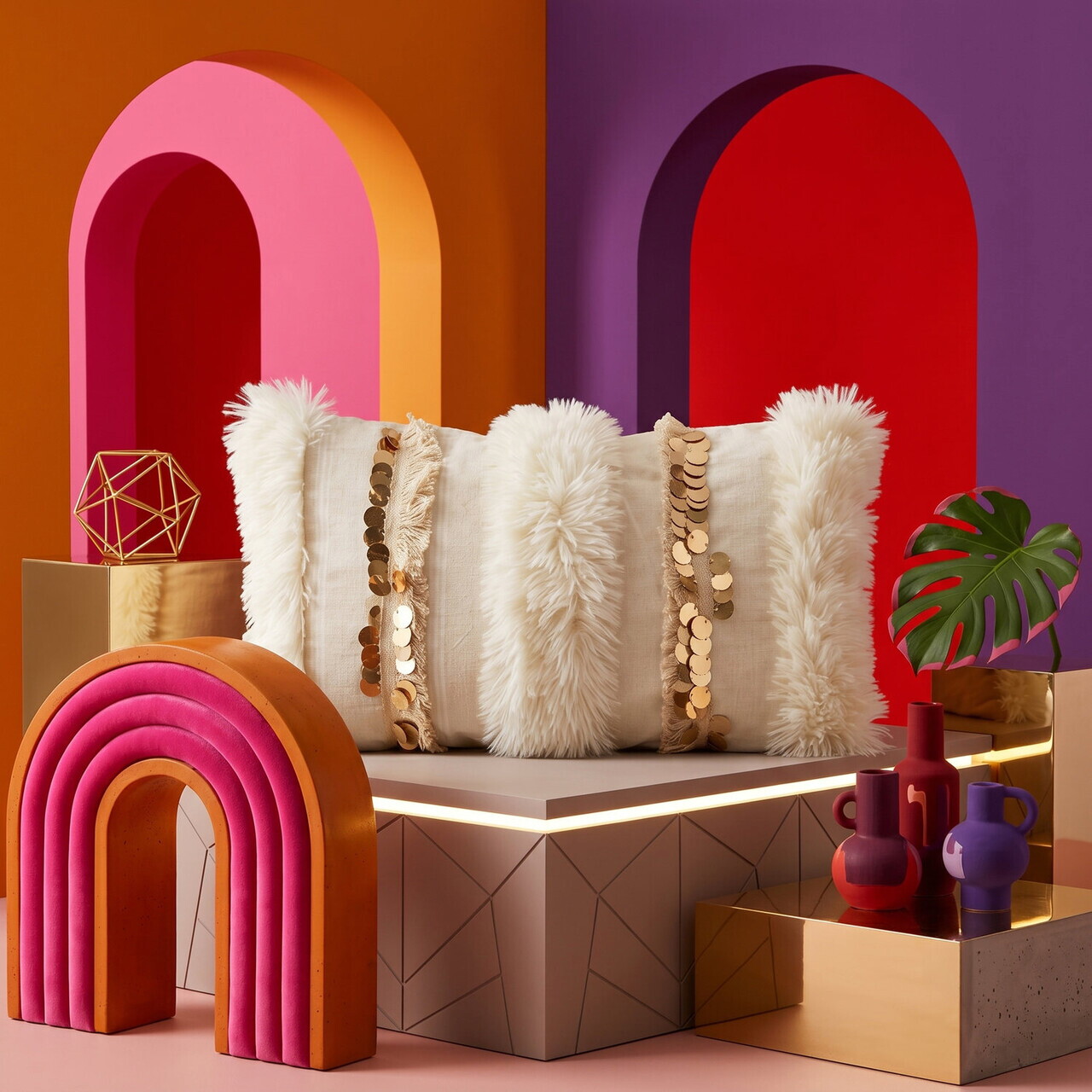 Husa de perna, Morocco 30, 30x50 cm, 65% POLIESTER RECICLAT/35% IN, Crem / Aur — imaginea 2