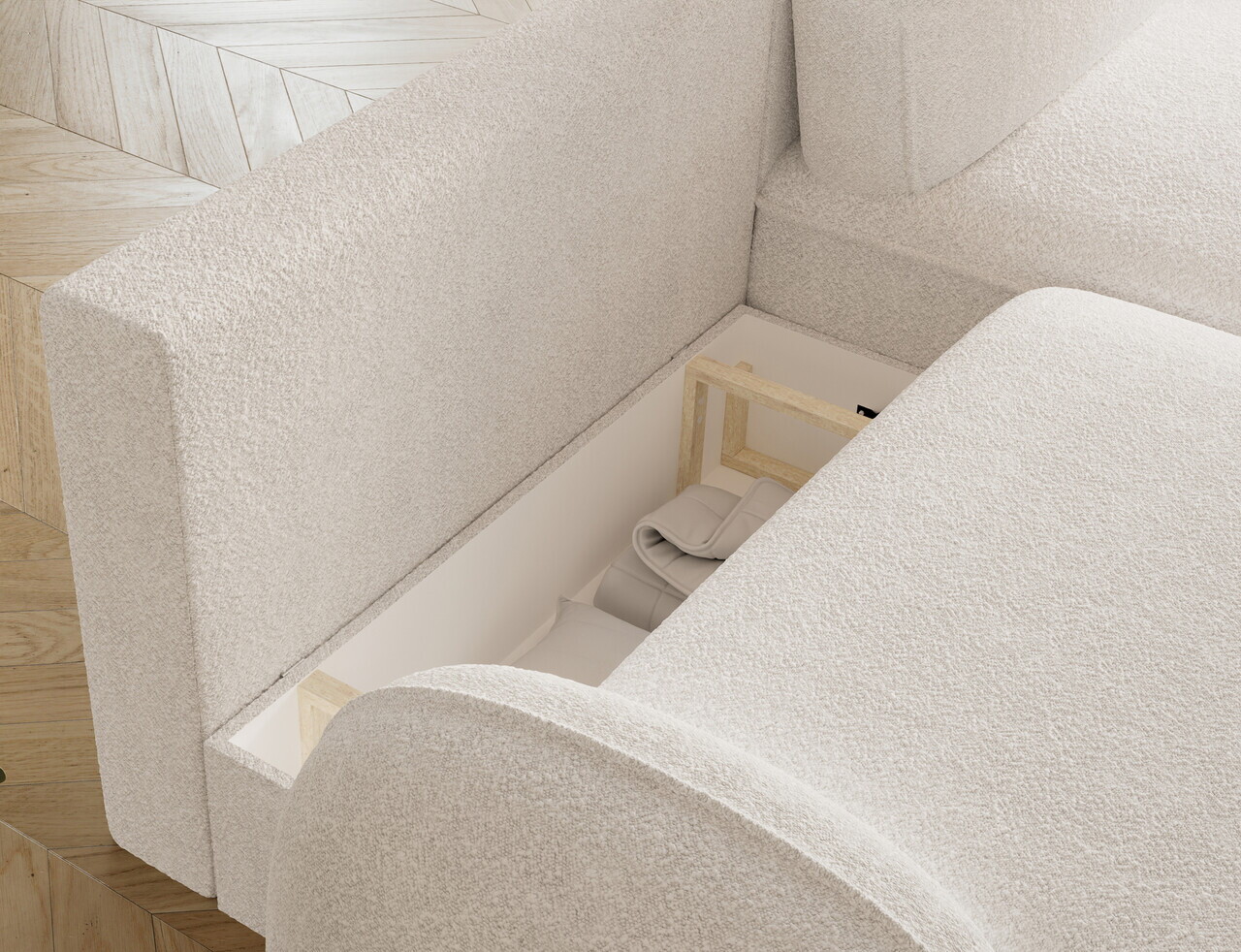 Coltar extensibil dreapta 3 locuri ELTAP, Tesalia, 240x150x93 cm, lemn/tesatura boucle, alb — imaginea 7