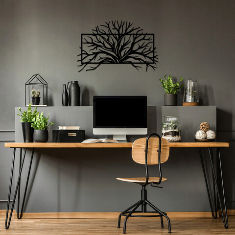 Decoratiune de perete, tree 4, metal, dimensiune: 70 x 44 cm, negru