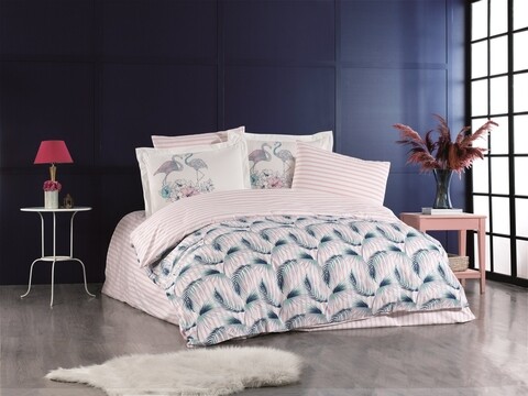 Lenjerie de pat pentru o persoana, 3 piese, 160x220 cm, 100% bumbac poplin, hobby, florina, turcoaz