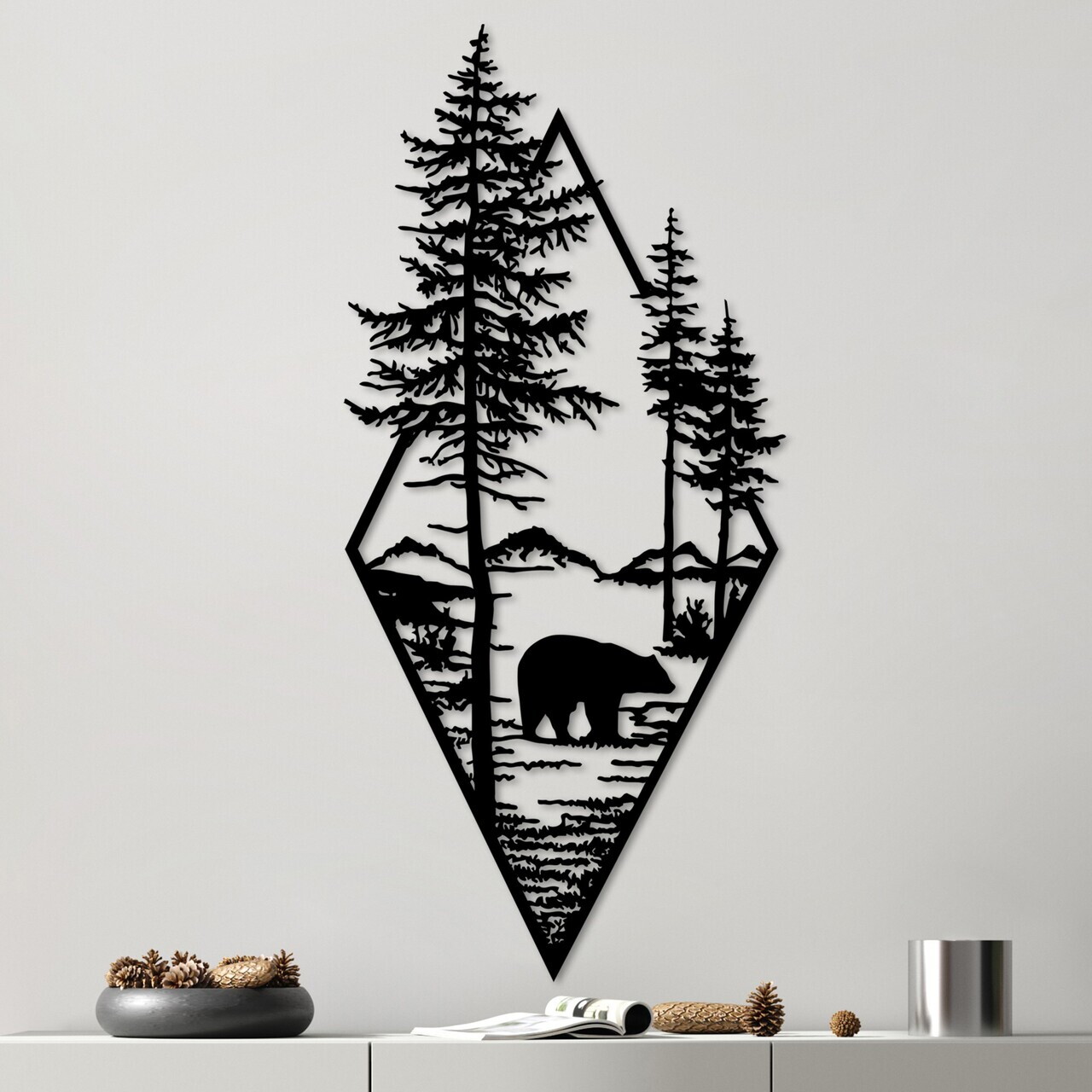 Decoratiune de perete, Bear, Metal, (Grosime: 1,5 mm), Negru
