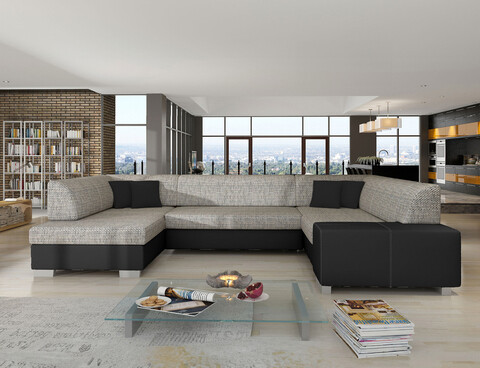 Coltar extensibil stanga 6 locuri ELTAP, Hv12, Havana, 322x204x72 cm, lemn/poliester, gri deschis/negru