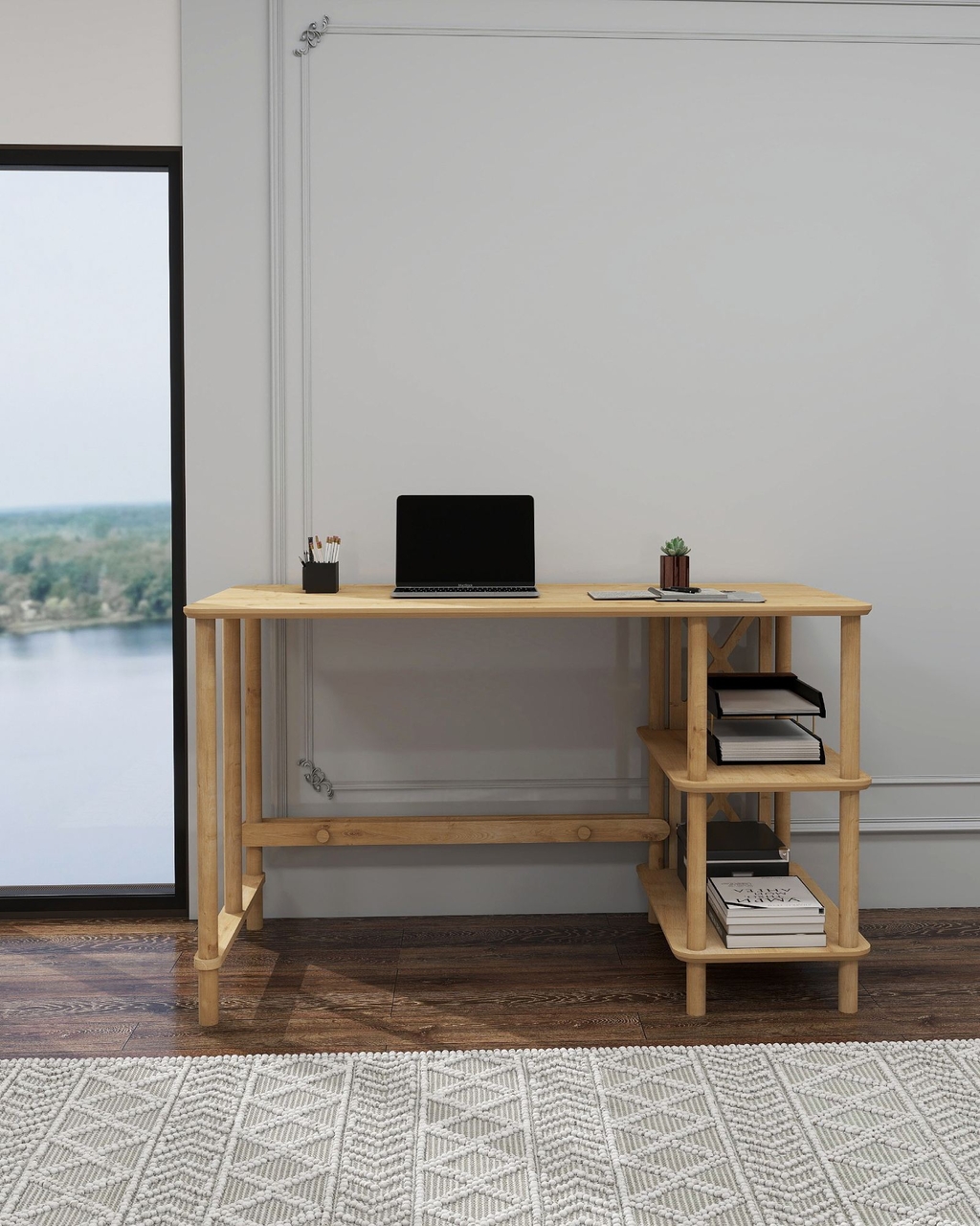 Birou, Hanah Home, Vivace, 125x75x65 cm, Stejar - view 2