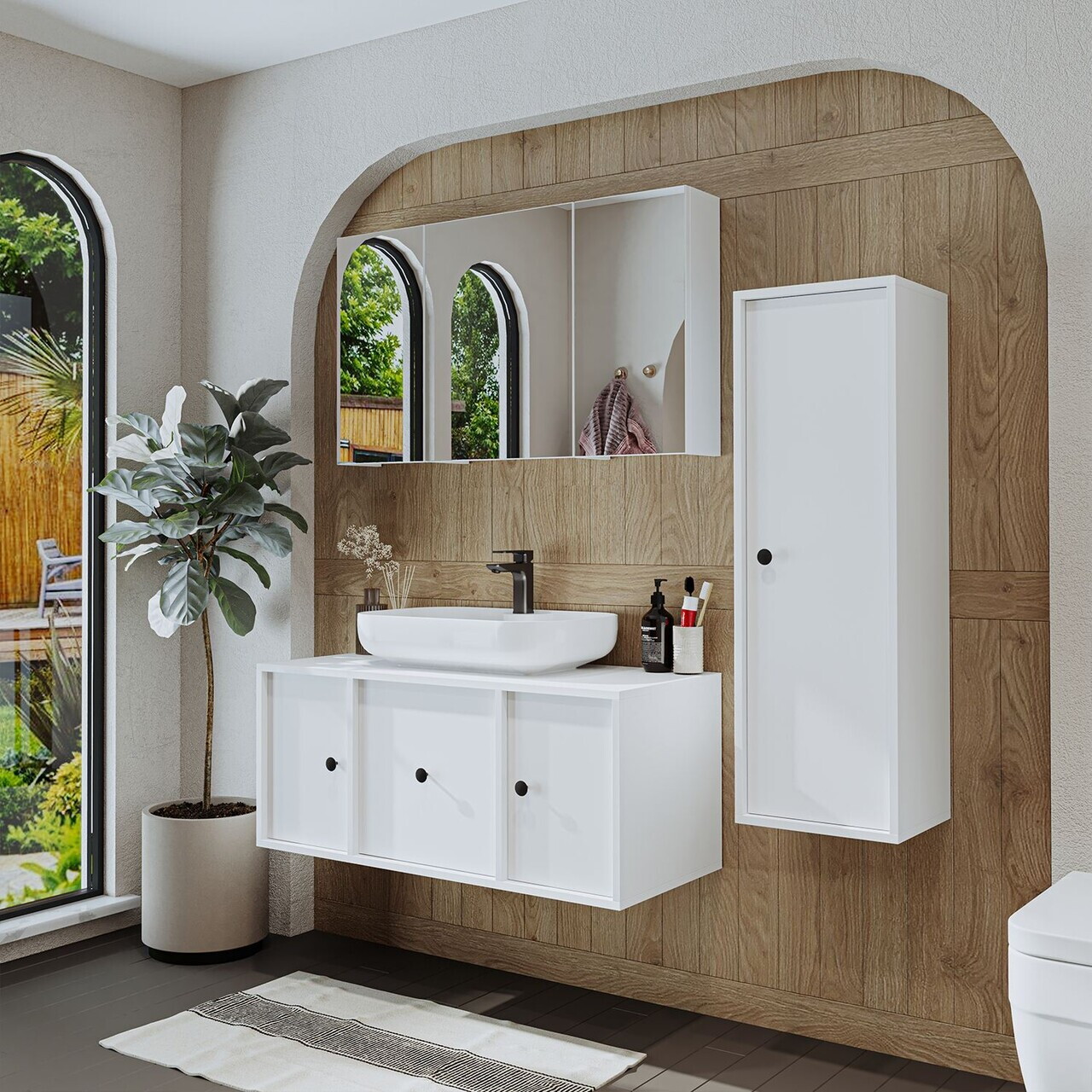 Set Dulap de Baie cu Chiuvetă și Oglindă (3 Piese), Hanah Home, 2569, MDF, Alb — imaginea 2