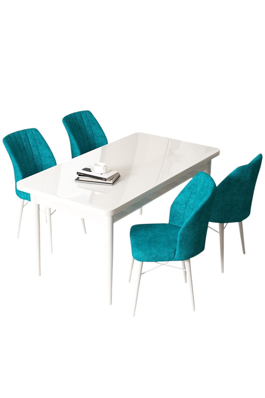 Set masă și scaune (5 bucăți), Hanah Home, Arp, Alb / Turcoaz - view 2