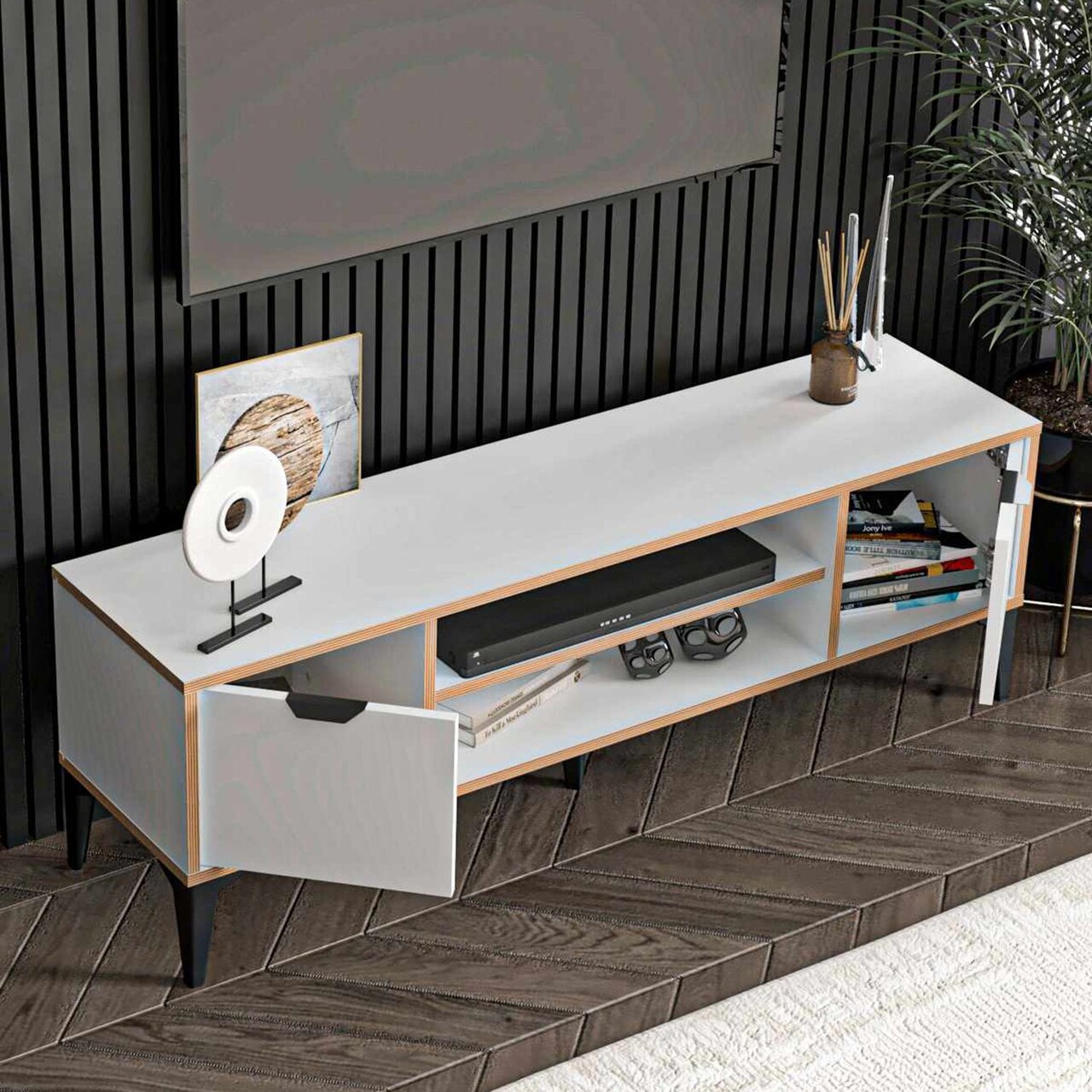 Comoda TV, Hanah Home, Arden, 140x46x35 cm, Alb - imagine 7