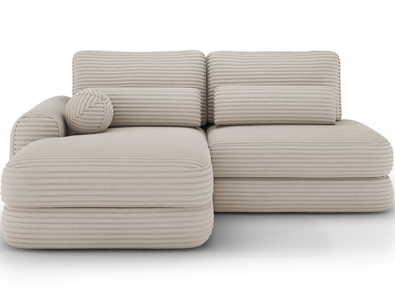 Coltar extensibil stanga 3 locuri ELTAP, Ripeli, 217x175x96 cm, lemn/catifea din poliester, bej deschis — imaginea 4