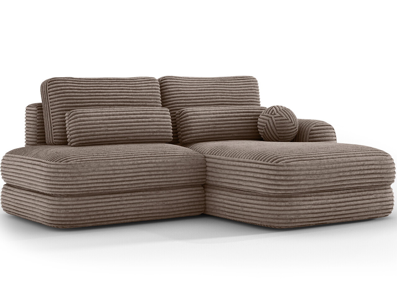 Coltar extensibil dreapta 3 locuri ELTAP, Ripeli, 217x175x96 cm, lemn/catifea din poliester, maro deschis — imaginea 5