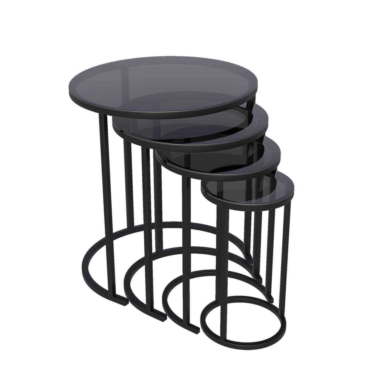 Set masute Nesting 4 piese, Hanah Home, Milas 4, Negru / Fume — imaginea 3