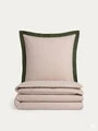 Lenjerie de pat King Size, Tovi, Homla, 200x220 cm, 3 piese, bumbac, bej/verde