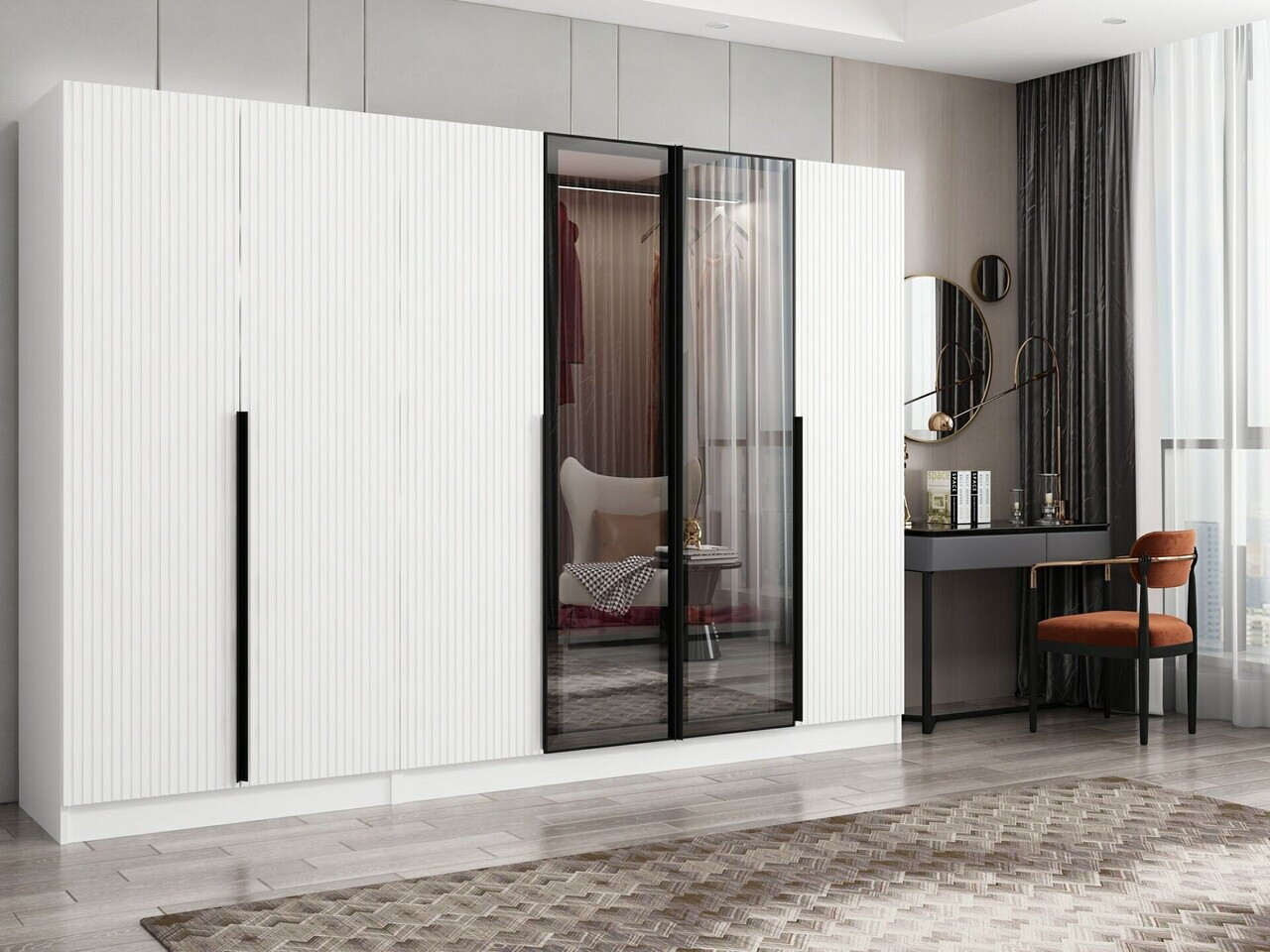 Dulap pentru haine, Hanah Home, Nisa, 270x210x52 cm, Alb — imaginea 2