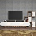 Comoda TV cu 2 rafturi, Hommy Craft, Flora S, pal melaminat, nuc/alb