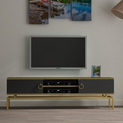 Comoda tv astoria, gauge concept, 150x30x44 cm, pal, negru/auriu