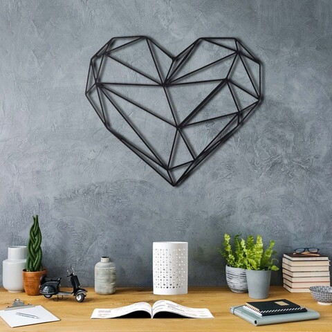Decoratiune de perete, heart, metal, dimensiune: 37 x 40 cm, negru