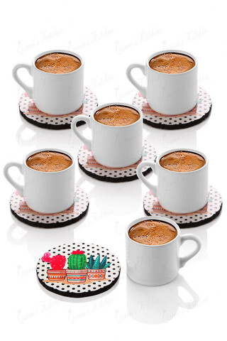 Set cesti de cafea, Rowe, 196RWE2504, Ceramica, 6 farfurii din fag Ø 10 cm, Multicolor