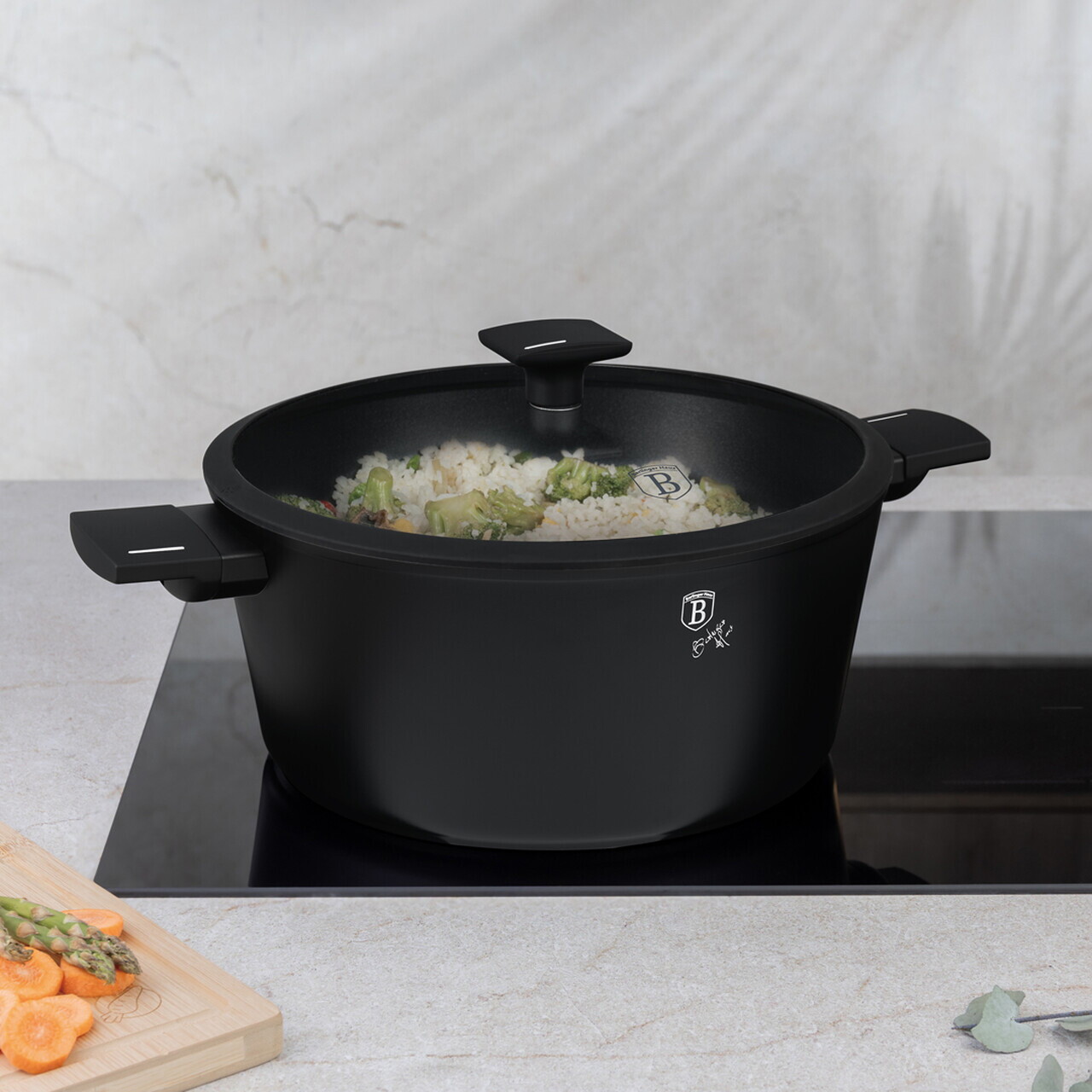 Oala cu capac Berlinger Haus, Matte Black, 30 cm, 8 L, aluminiu forjat, negru - imagine 2
