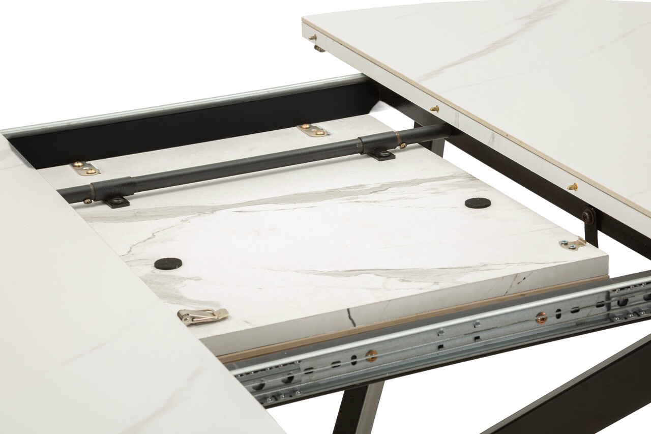 Masa extensibila dining, Mauro Ferretti, Martin, 100-140x75 cm, metal/ceramica, negru/alb - imagine 7