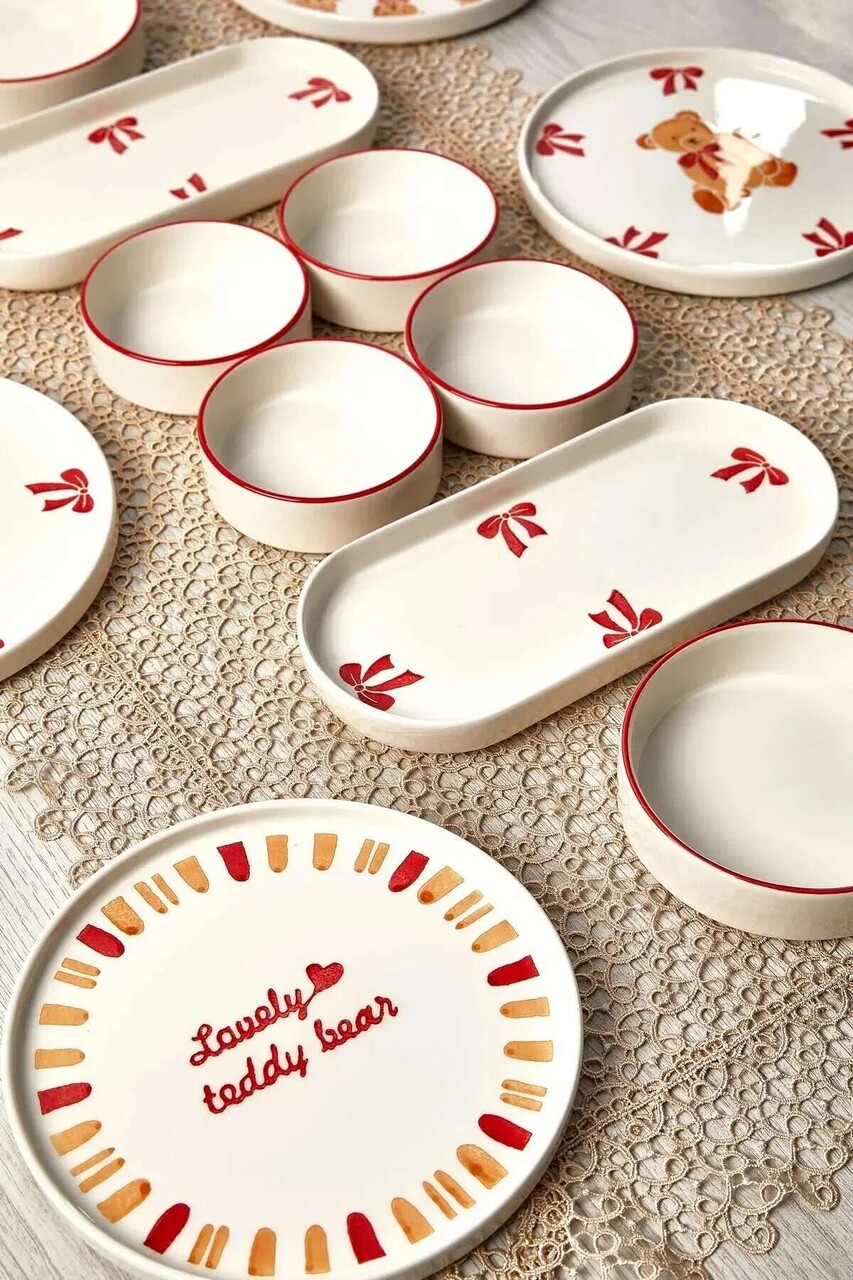 Set de mic dejun (14 piese), L'essentiel Maison, 430KSV6207, Platou: 25 x 11 x 3,5 cm (2 bucăți), Maro/Alb - view 2