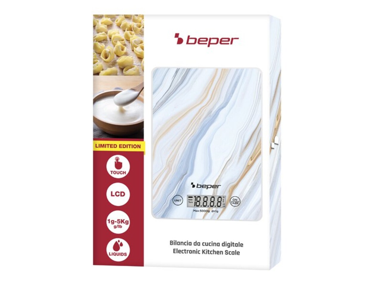 Cantar digital de bucatarie Beper, 15x21.5x1.5 cm, sticla, multicolor