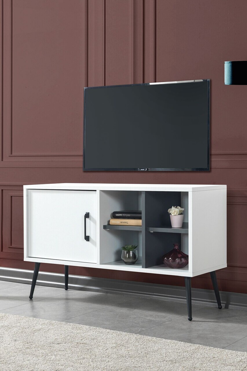 Comoda TV, Hanah Home, Şile 3112, 100x60x35 cm, PAL, Alb / Antracit — imaginea 3