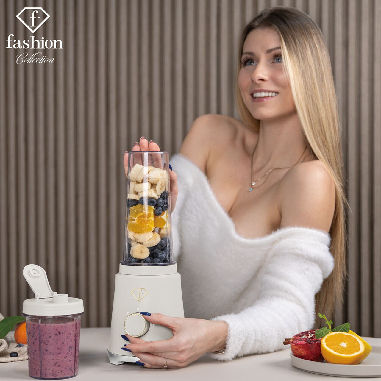 Blender pentru smoothie Fashion TV, Sahara, 320W, 300 ml/ 600 ml, inox/plastic, crem/transparent - view 8