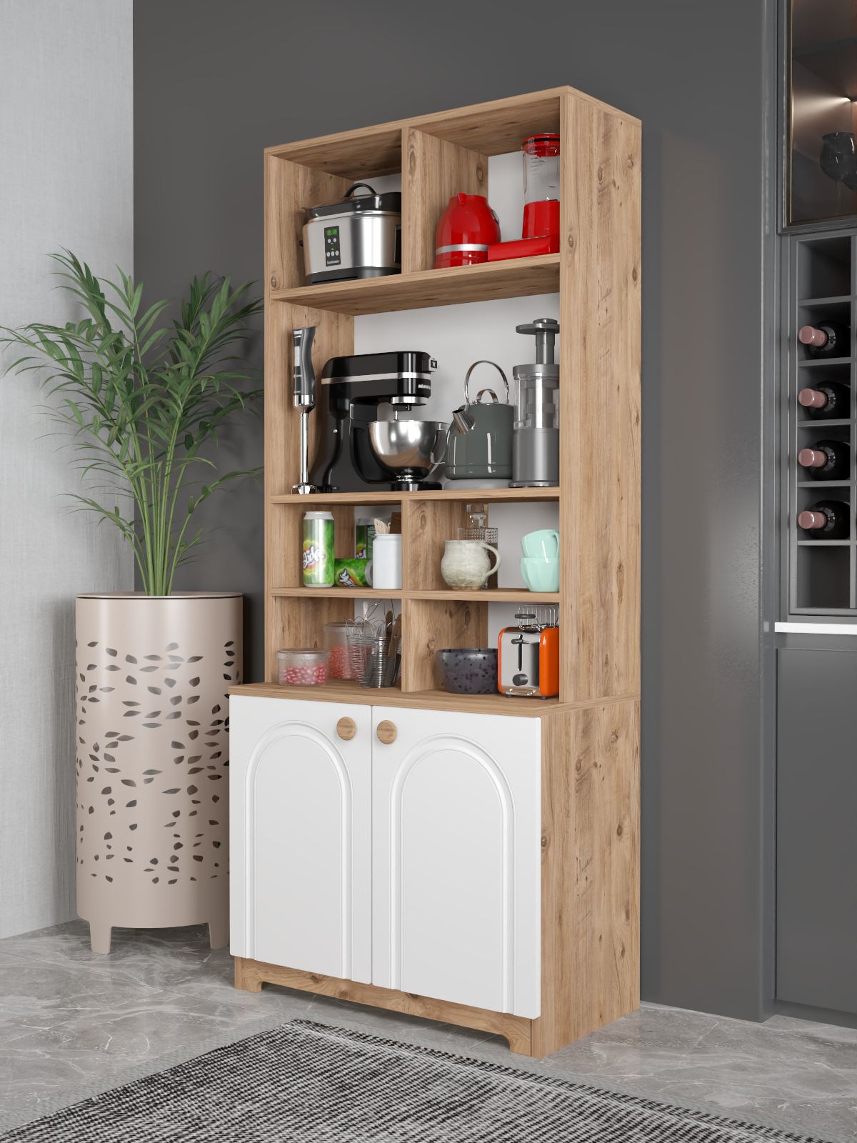 Dulap multifunctional, Hanah Home, Lunora, 78x185x42 cm, PAL, Pin Atlantic / Alb