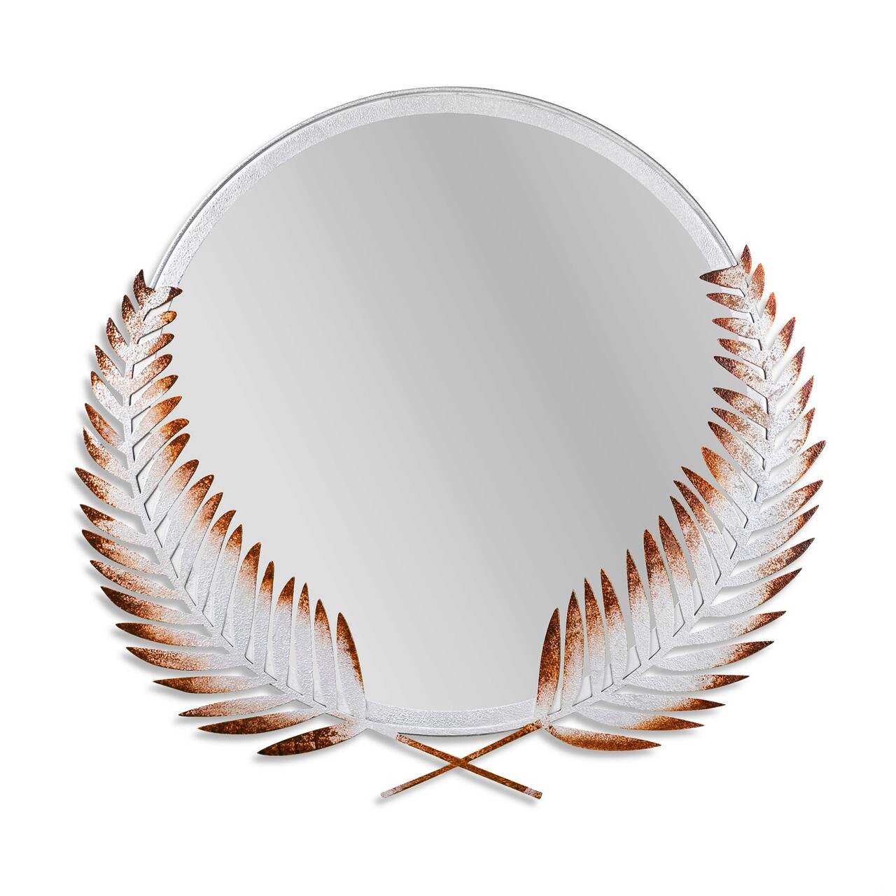 Oglinda Decorativa, Palm Mirror L, Metal, Dimensiune: 59 X 57 Cm, Maro/Alb