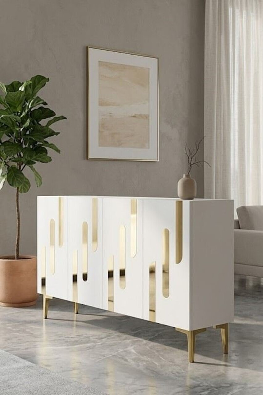 Consola, Hanah Home, Ece 120, 120x75x32 cm, Alb/Auriu — imaginea 3