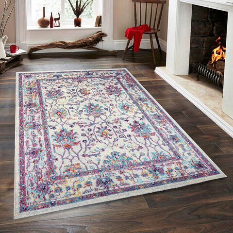 Covor de hol, vintage 7658 , 80x150 cm, polipropilena, alb / liliac