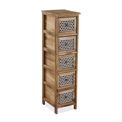 Dulap baie cu 5 sertare Briar, Versa, 32 x 26 x 98 cm, lemn de paulownia, maro