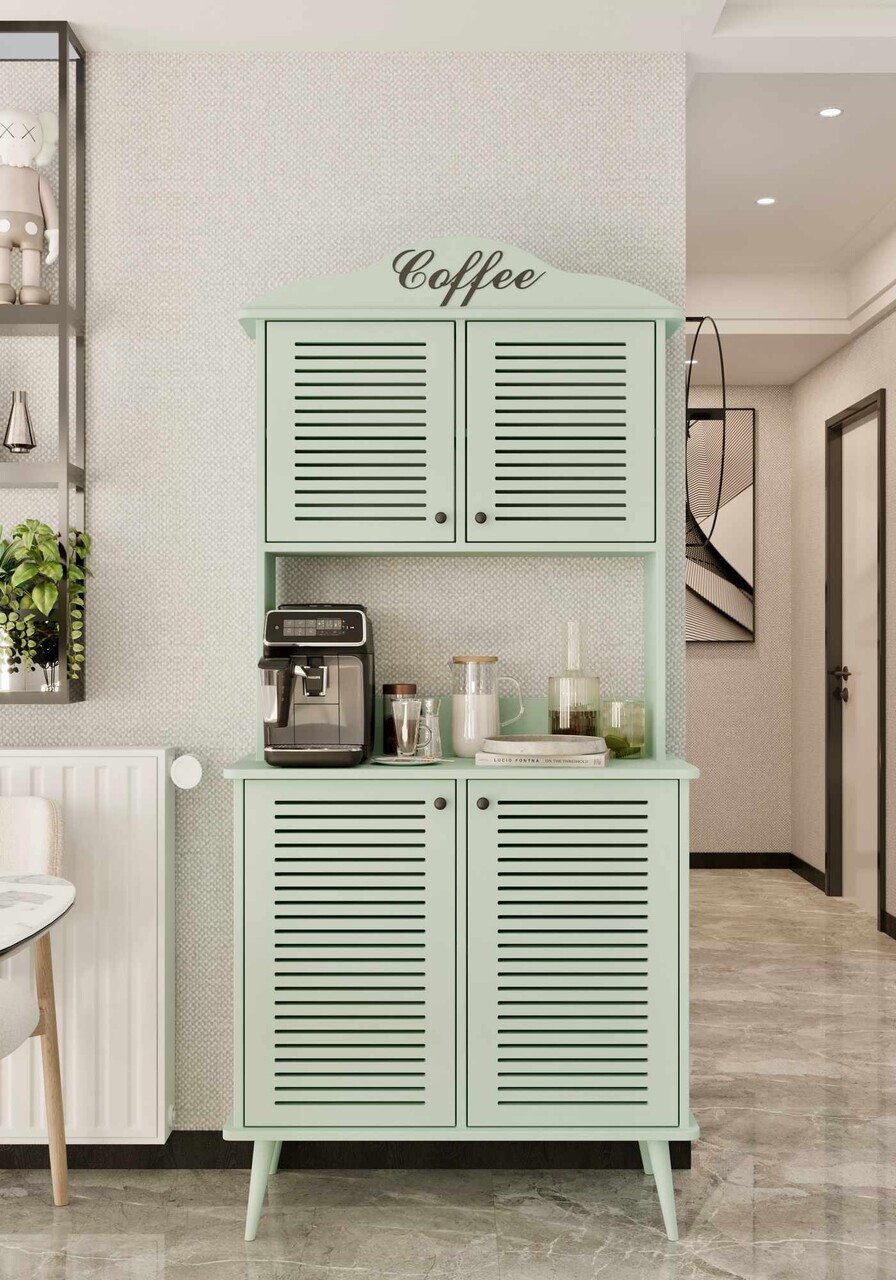 Dulap de bar pentru cafea, Hanah Home, Avior 90, 90x170x40 cm, MDF, Verde menta - view 2