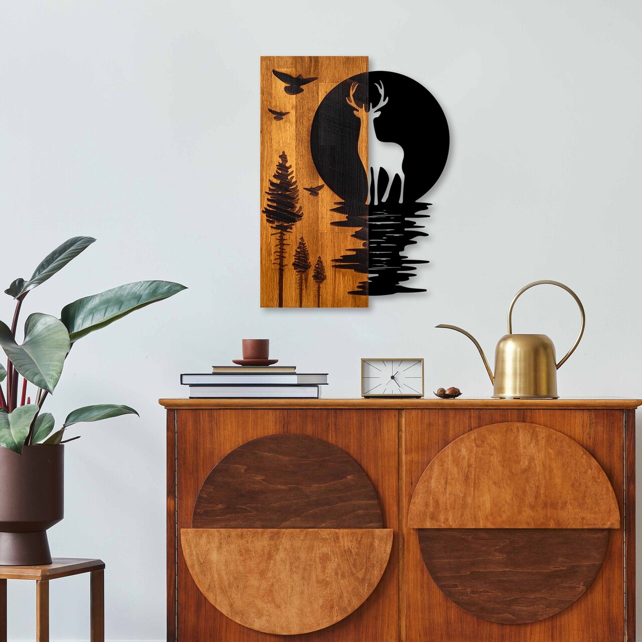 Decoratiune de perete, Deer and Moon, Lățime: 43 cm Înălțime: 58 cm Adâncime: 3 cm, Nuc / Negru - view 2