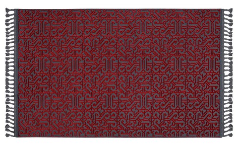Covor de hol, Las Monte 3011, 80x150 cm, 60% bumbac;40% fibre acrilice, Gri/Roșu