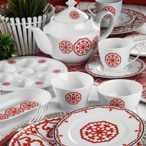 Serviciu de masa, 41 piese, kutahya porselen, lb41kh420596617, portelan, alb/rosu