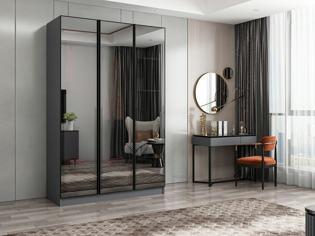 Dulap pentru haine, Hanah Home, Nisa, 135x210x52 cm, Antracit — imaginea 2