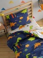 Lenjerie de pat pentru o persoana, Dinolar - Dark Blue, Eponj Home, 65% bumbac/35% poliester