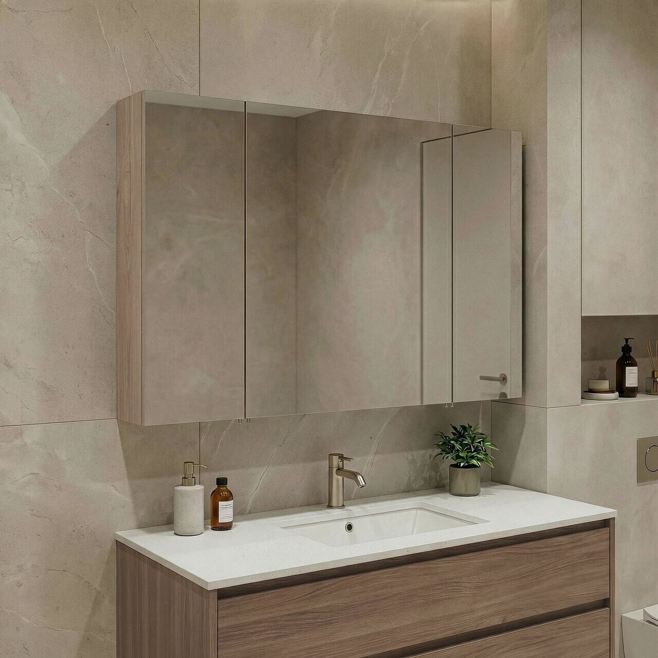 Dulap de baie cu oglindă, Hanah Home, Side 100, Stejar