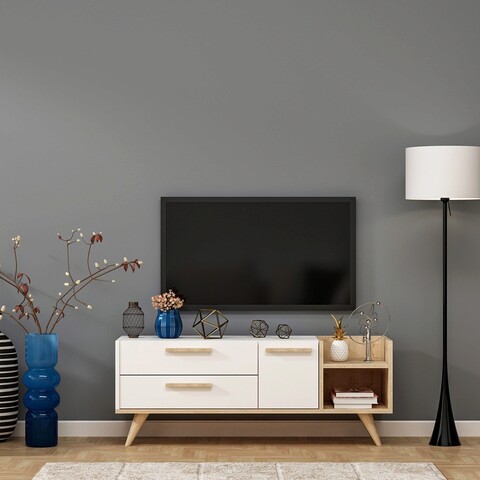 Comoda tv, olivia, otto, 120x46.4x35 cm, pal, stejar safir / alb