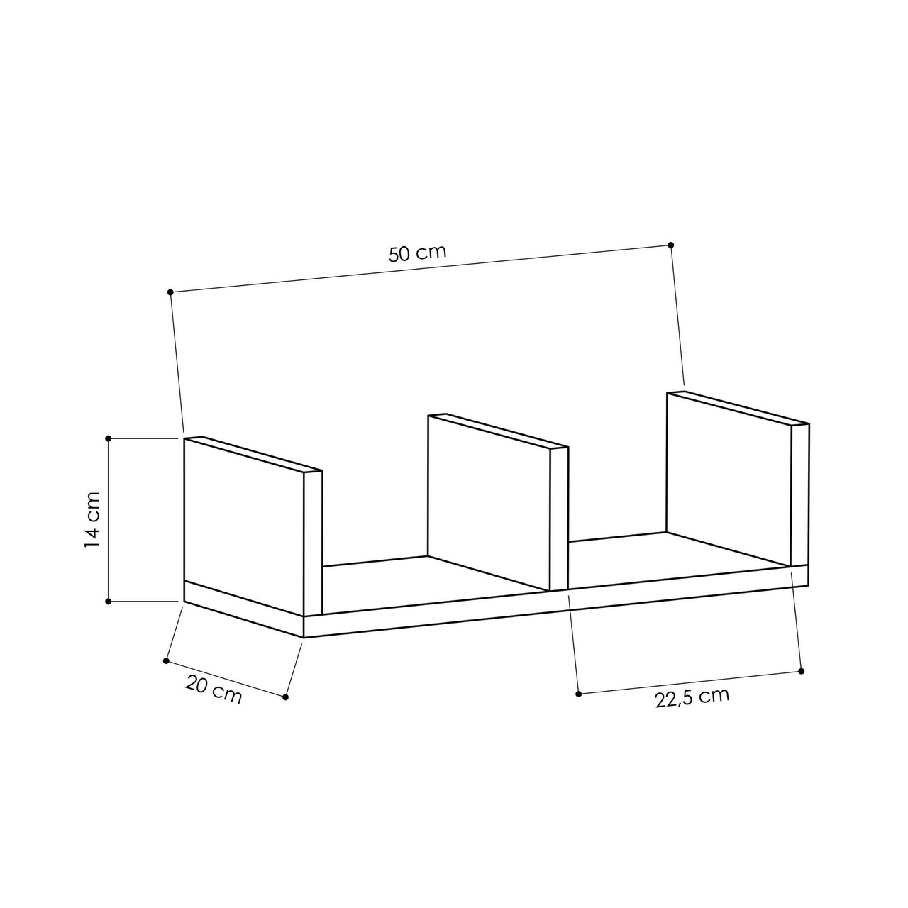 Set 3 Rafturi Pentru Perete U-Model, Decortie, 50x20x14 Cm, Turcoaz