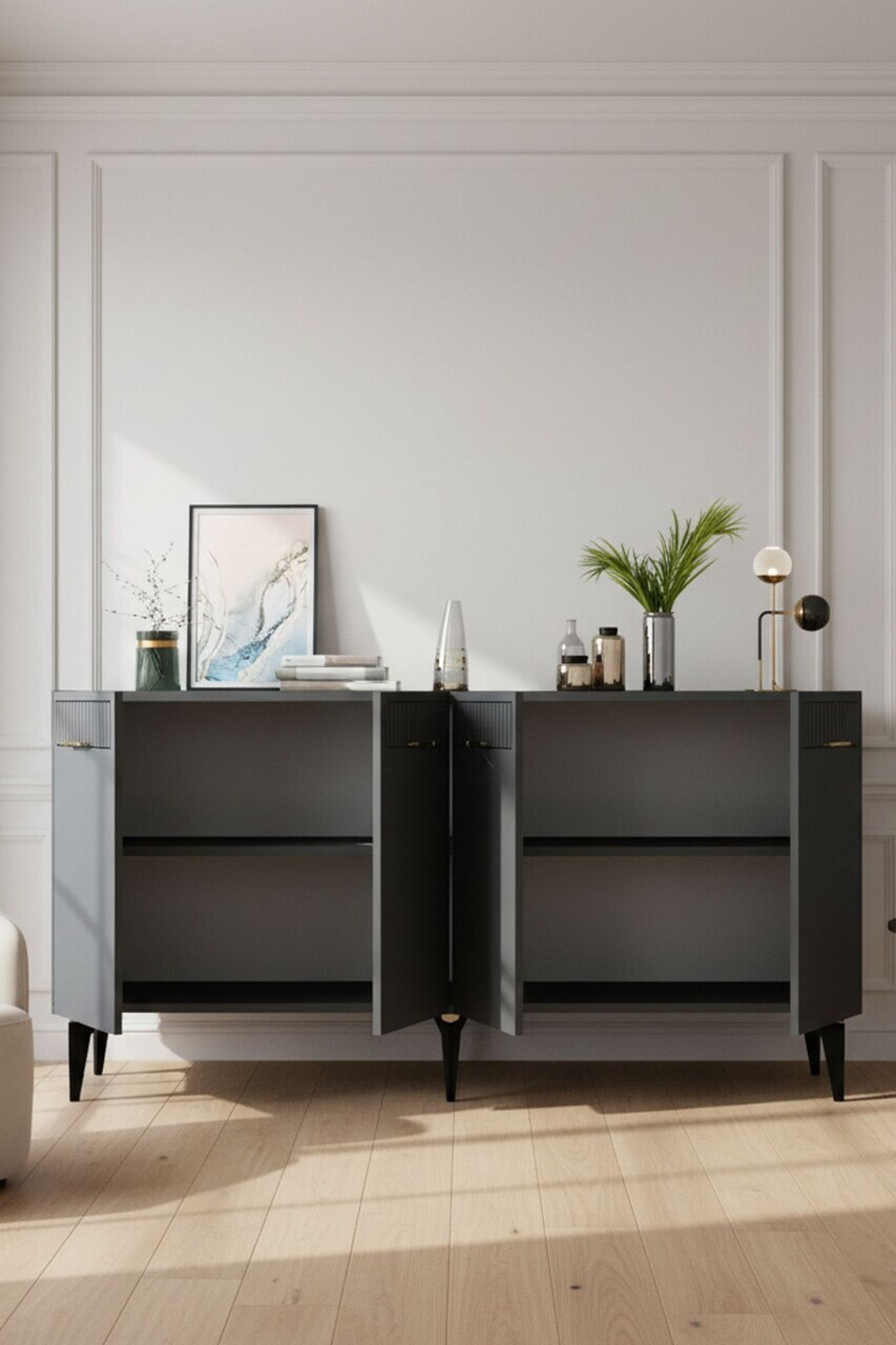 Consola, Hanah Home, Batum 150, 150x79x32 cm, Antracit / Aur — imaginea 3
