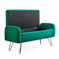 Bancheta cu spatiu pentru depozitare Venlo, Homla, 96x39x45 cm, catifea din poliester/metal/MDF, verde/negru