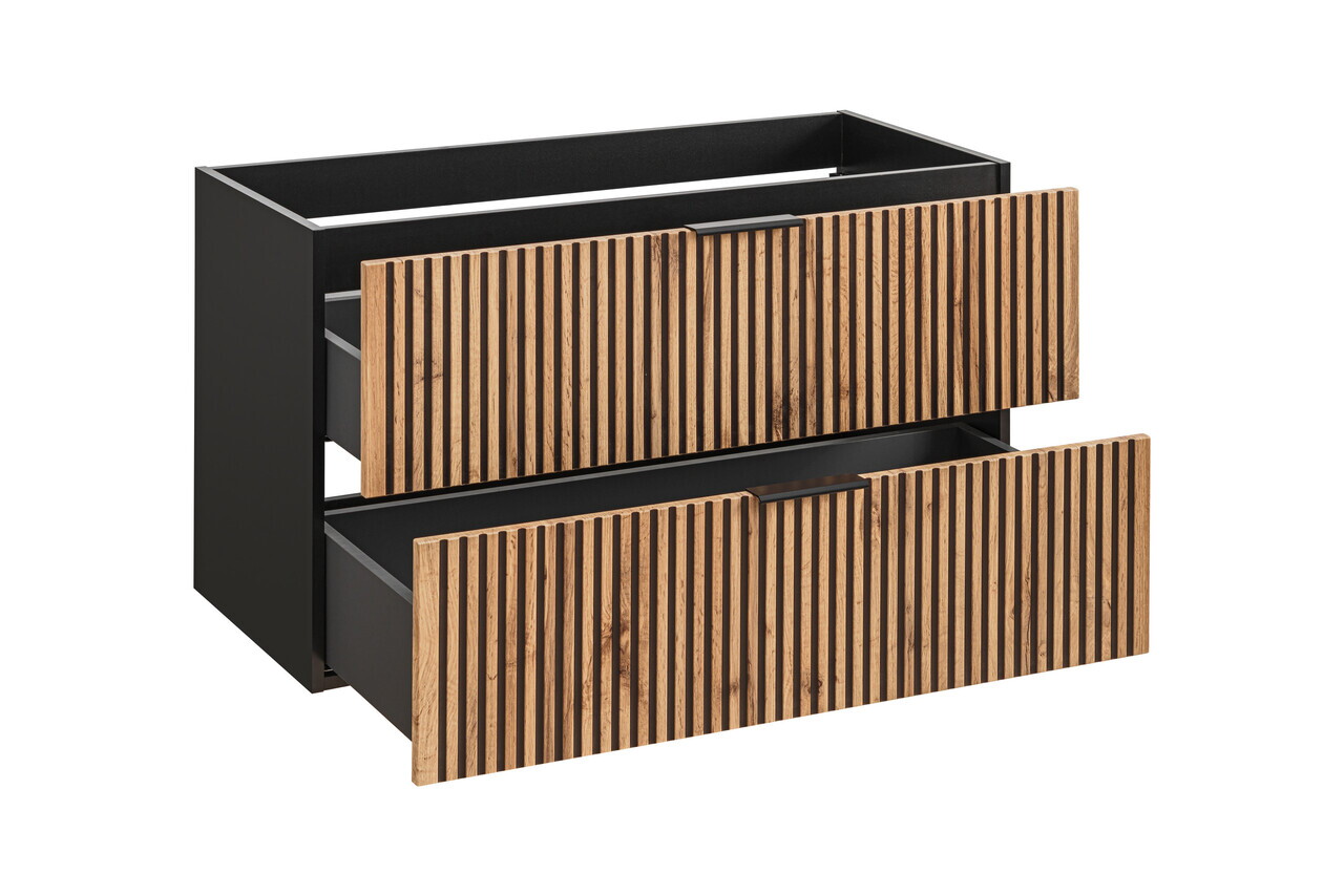 Set mobiler baie, dulap cu lavoar, 100 cm, Xilo, Comad, MDF/PAL laminat, stejar wotan/ gri piatra — imaginea 9