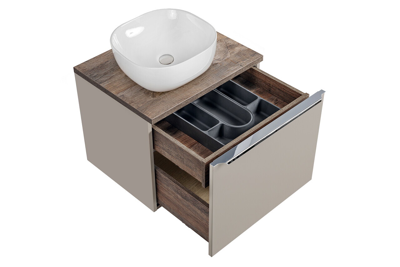 Set mobiler baie, dulap cu lavoar, 60 cm, Santa Fe Taupe, Comad, MDF/PAL laminat, gri/stejar santa fe vintage — imaginea 4