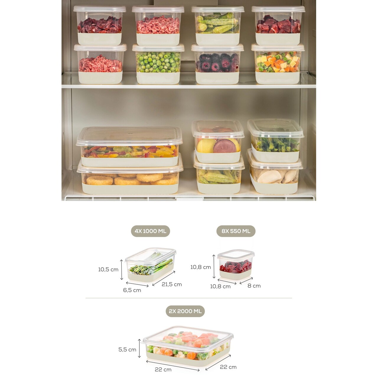 Set organizatoare frigider, Hermia, 964FRM3436, Dimensiune: 10,5 x 21,5 x 6,5 cm / 1000 ml (4 bucăți) , Gri - view 6